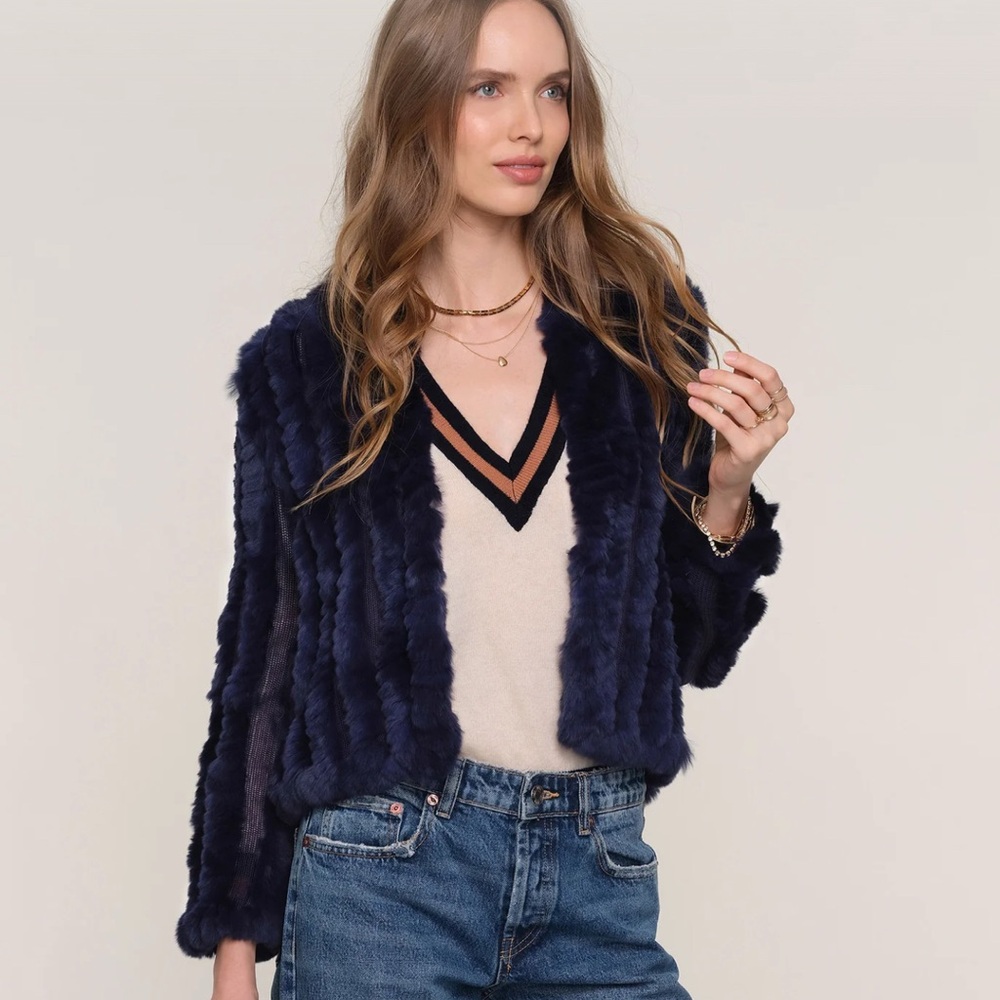 Elegant Navy Faux Fur Jacket